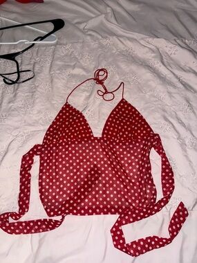 Edikted Red Polka Dot Halter Crop Top